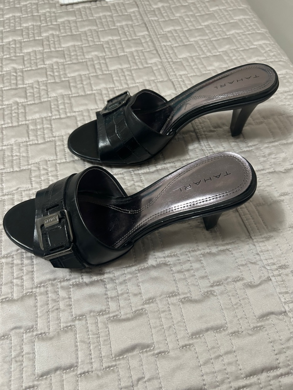 Tahari Black Buckle Slide Mules - Picture 3 of 5